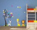 Animal Friends with Flower Tree Vinyl Wall Decals Nursery Sticker